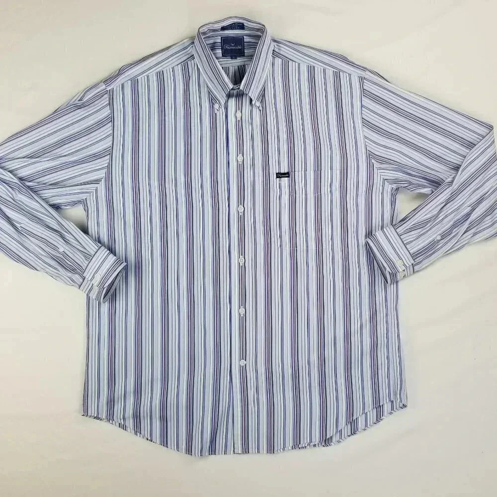 Faconnable Men's Blue Striped Button Down Shirt Lg